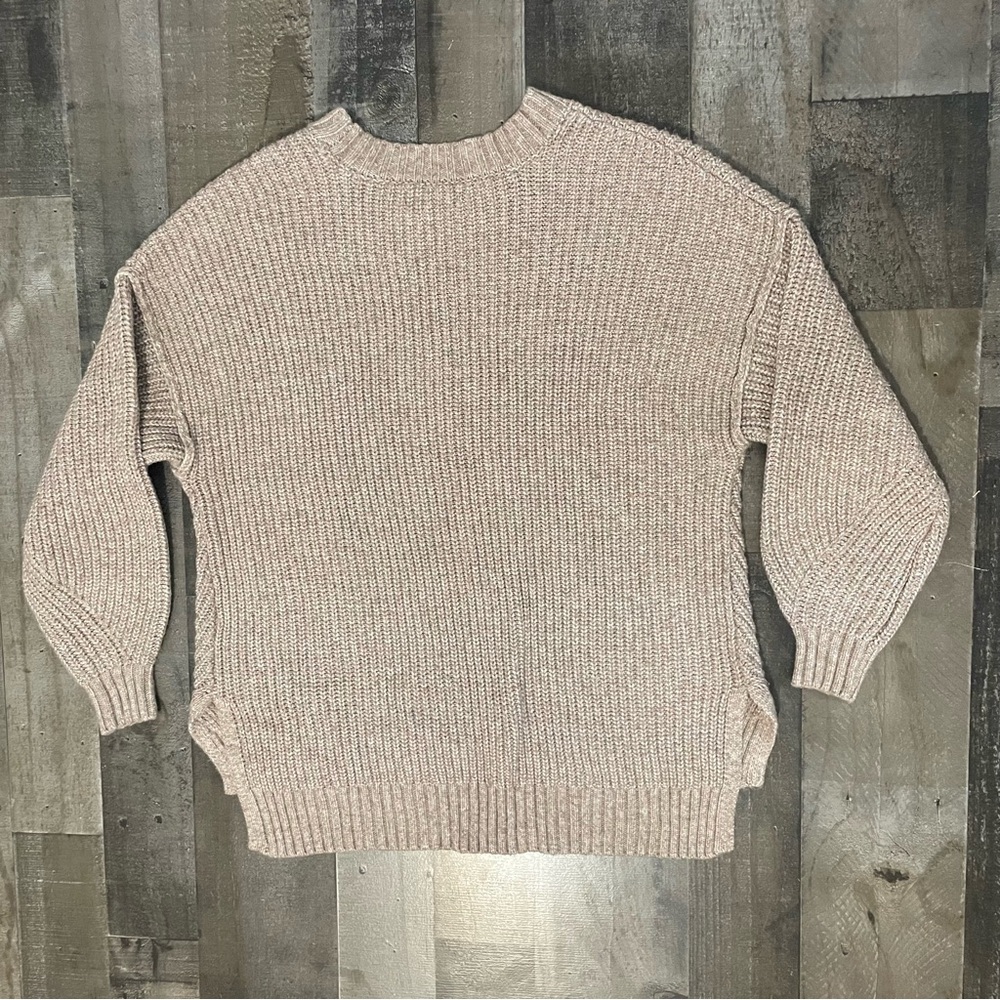 American Eagle Outfitters Crew Neck Sweater Oversized Knit Women’s XS Tan Cream - Picture 6 of 14
